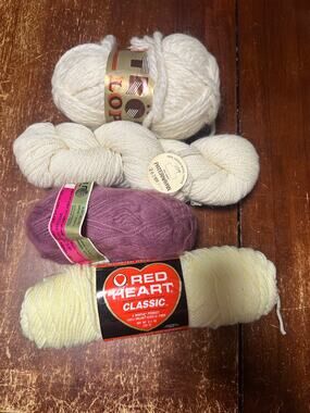 Assorted Yarn 100%  Wool Acrylic Ivory Light Purple Pale Yellow Crochet Lot